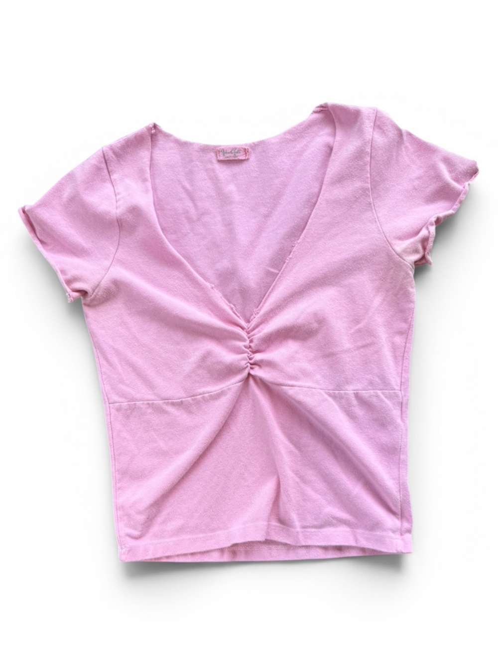 John Galt Brandy Melville Pink Y2K Ruched Baby Tee | Soft Girl Balletcore Fitted